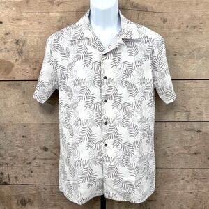 WRK Men's Large NWT Standard Slim White & Gray Tropical Camp Short Sleeve Shirt